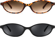 2 Pack Black+tortoise / 54 Millimeters | B0DMN3Z3KH | FEISEDY Retro Oval Cat Eye Sunglasses for Women 90s Narrow Lightweight Shades Y2k Trendy Sunnies B0257
