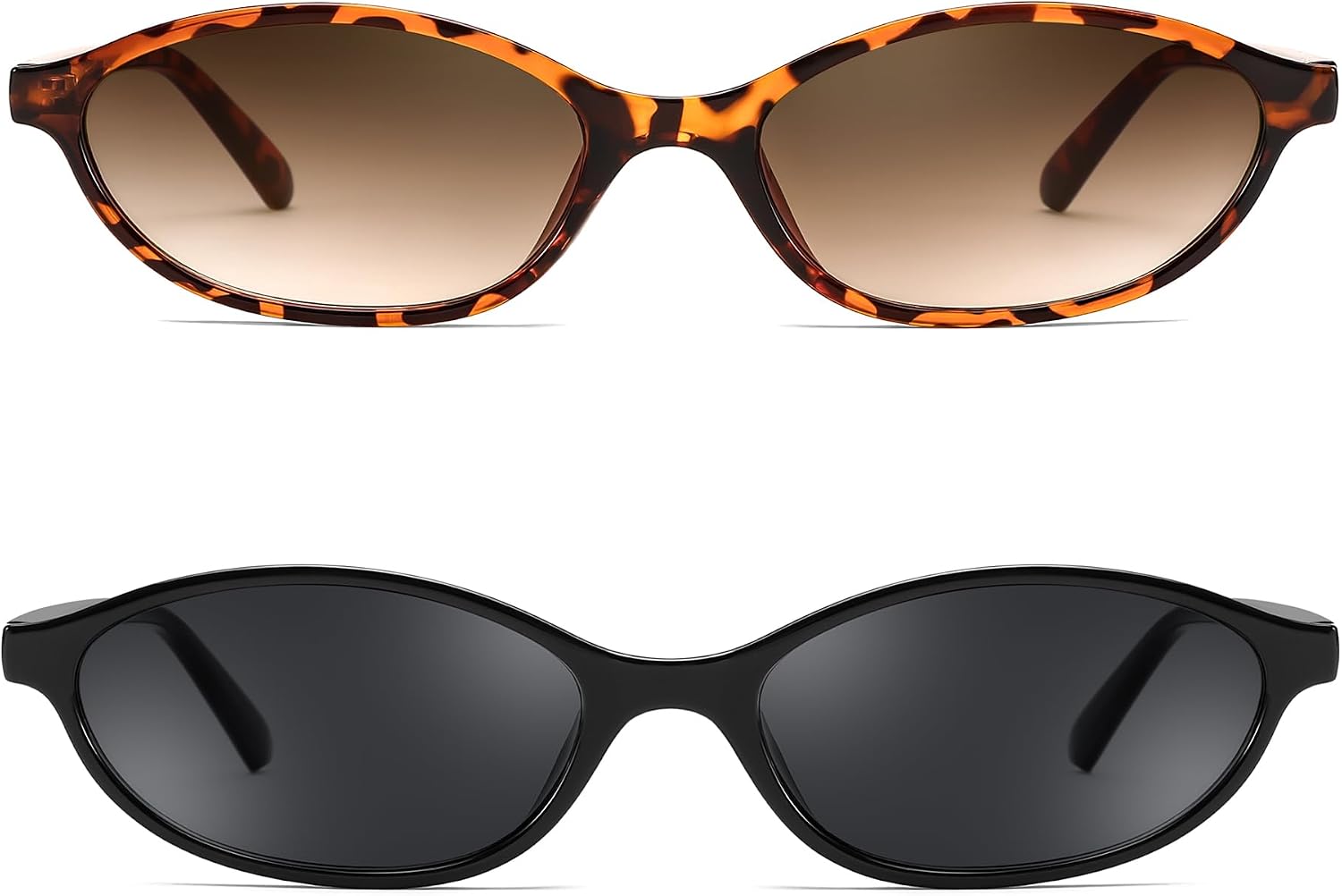 2 Pack Black+tortoise / 54 Millimeters | B0DMN3Z3KH | FEISEDY Retro Oval Cat Eye Sunglasses for Women 90s Narrow Lightweight Shades Y2k Trendy Sunnies B0257