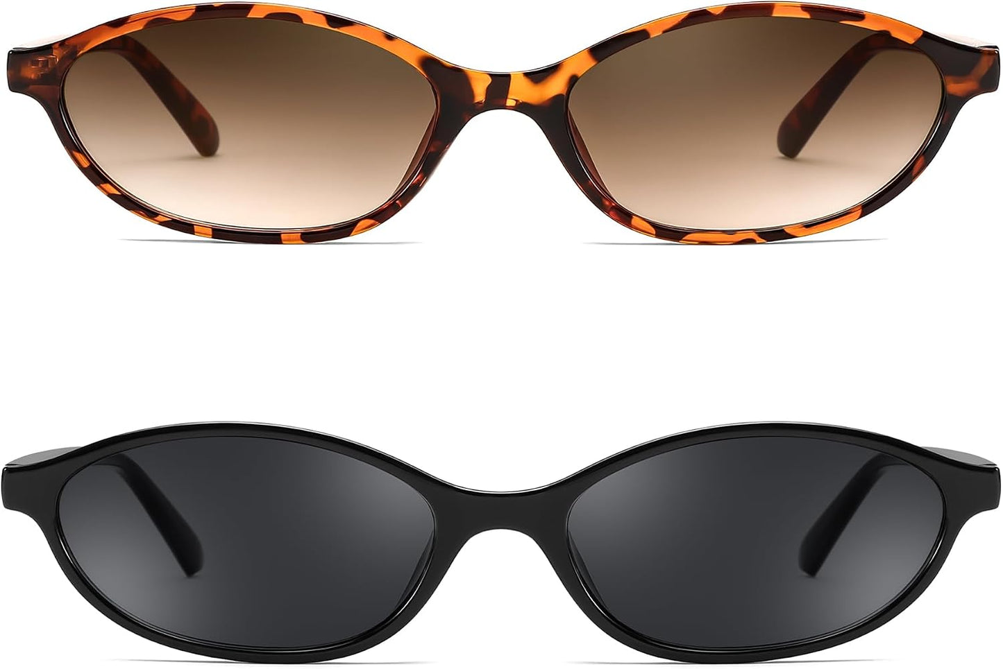2 Pack Black+tortoise / 54 Millimeters | B0DMN3Z3KH | FEISEDY Retro Oval Cat Eye Sunglasses for Women 90s Narrow Lightweight Shades Y2k Trendy Sunnies B0257