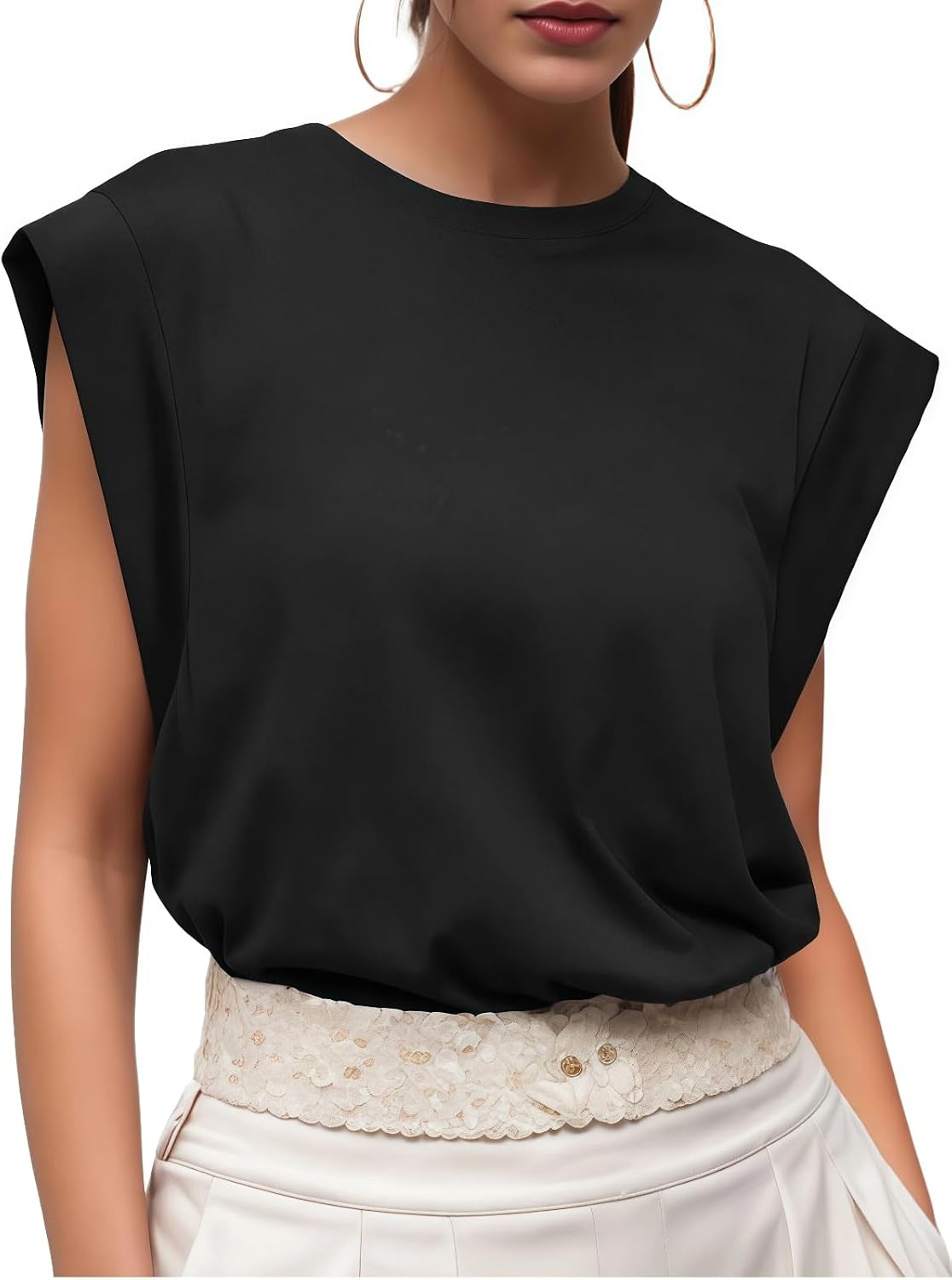 Large | B0GYPHLC8T | Womens T Shirts Cotton Cap Sleeve Crew Neck, Loose Fit Basic Tops Women, Casual Soft Ladies Summer Tees S-XL, Black