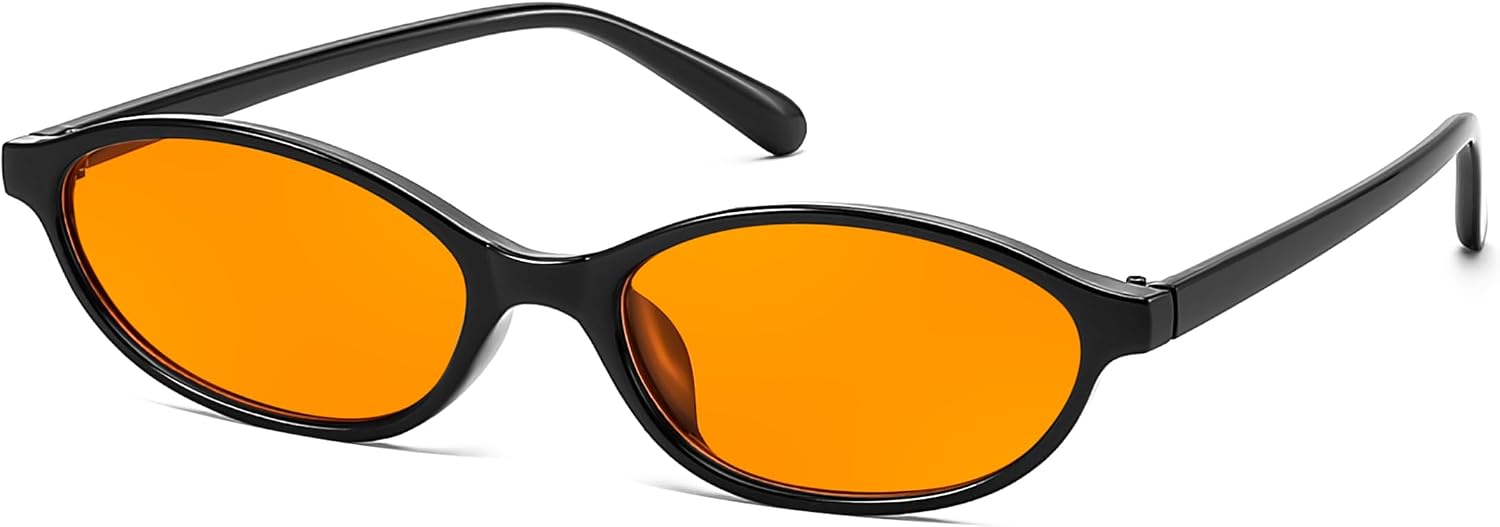 Black/Orange / 54 Millimeters | B0DMN452C7 | FEISEDY Retro Oval Cat Eye Sunglasses for Women 90s Narrow Lightweight Shades Y2k Trendy Sunnies B0257