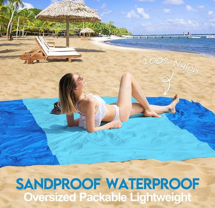 商品图片 2 | B0GR4ZHBPG | Beach Blanket Sandproof Waterproof, Large Beach Mat Oversized Quick Drying Lightweight Sand Free Mats with Stake, Carry Bag