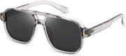 Transparent Grey Frame & Grey Lens / 54 Millimeters | B0H79YTSDP | FEISEDY Retro Aviator Square Polarized Sunglasses Women Men Trendy B0444