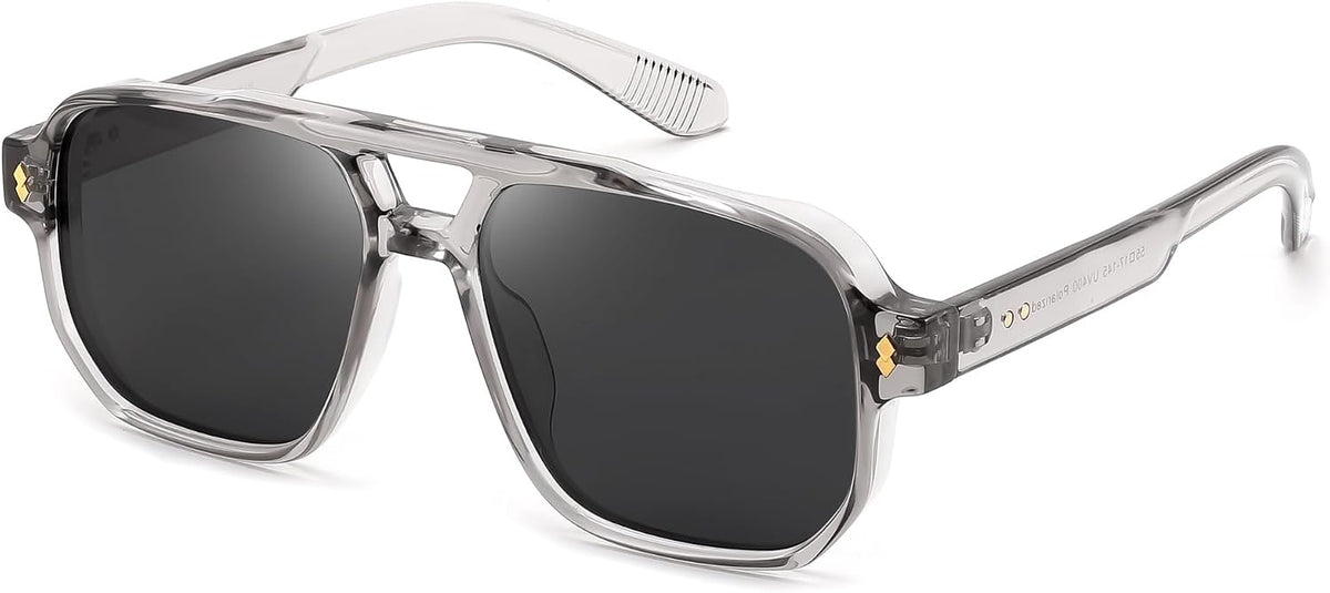Transparent Grey Frame & Grey Lens / 54 Millimeters | B0H79YTSDP | FEISEDY Retro Aviator Square Polarized Sunglasses Women Men Trendy B0444