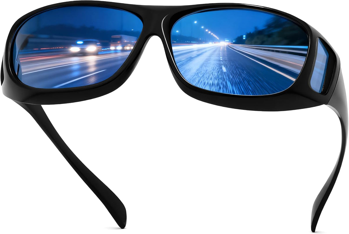 Blue / 60 Millimeters | B0FWBWYCWR | FEISEDY Fit Over Glasses Sunglasses, Work Safety Goggles for Men Women, Wrap Around Sunglasses Outdoors B0343