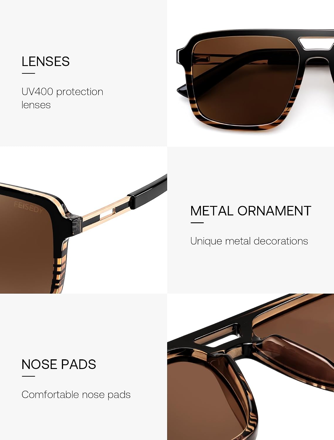 ÉÌƷͼƬ 16 | B0GLNFSYQ5 | FEISEDY Retro Aviator Polarized Square Sunglasses for Men Women B0377