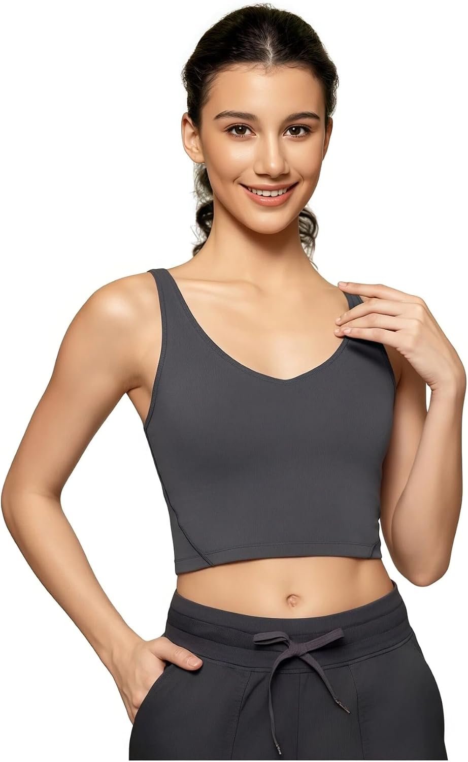 6 / Dark Grey | B0GG44ZTBD | Womens' Sports Bra Workout Tops, Yoga Bra Tank Tops with Built in Bras with U-Back for Gym, Yoga, Cycling, Streetwear