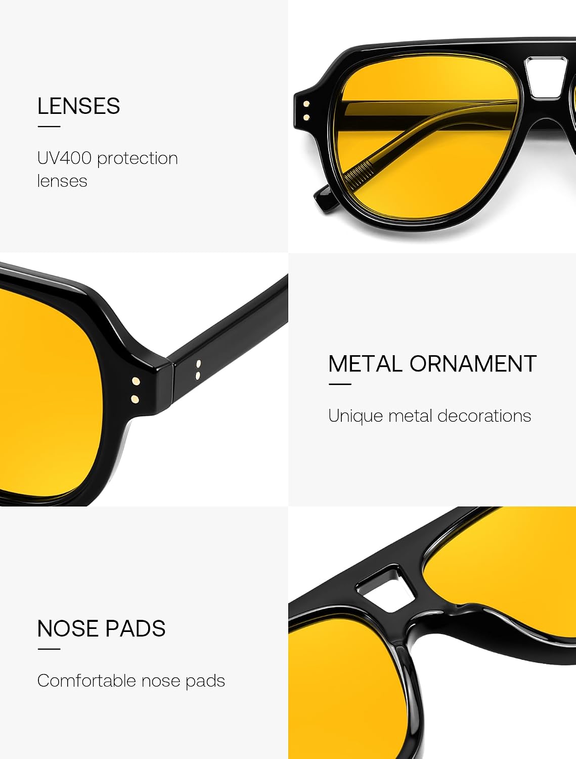 商品图片 21 | B0H1WK6BZT | FEISEDY Retro Aviator Polarized Sunglasses Men Women Trendy Square B0433