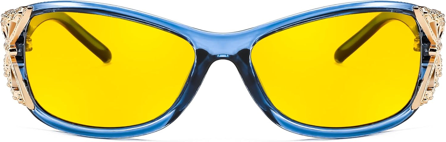 商品图片 33 | B081YY5RM3 | FEISEDY Classic Womens Night Glasses Driving Anti Glare Wrap Around Yellow Sunglasses B2548