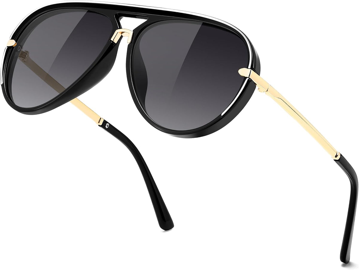 Black Frame + Gradient Grey Lens / 58 Millimeters | B0GYW366BK | FEISEDY Classic Aviator Sunglasses UV400 Protection for Women Men B0461