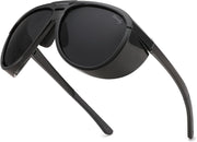 Black Frame & Grey Lens / 60 Millimeters | B0CT5M1L9R | FEISEDY Polarized Aviator Sunglasses Men Women Oversized Round Steampunk Sunglasses Side Shield Goggles B0095