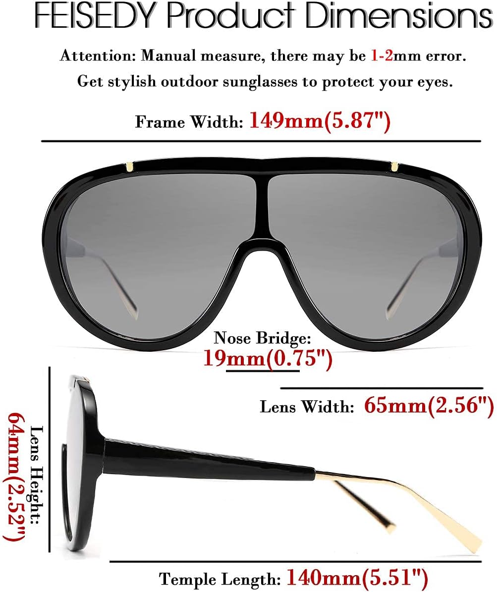 ÉÌƷͼƬ 51 | B085PPHWTZ | FEISEDY Retro Oversized Sunglasses Women Men One Piece Frame B2580