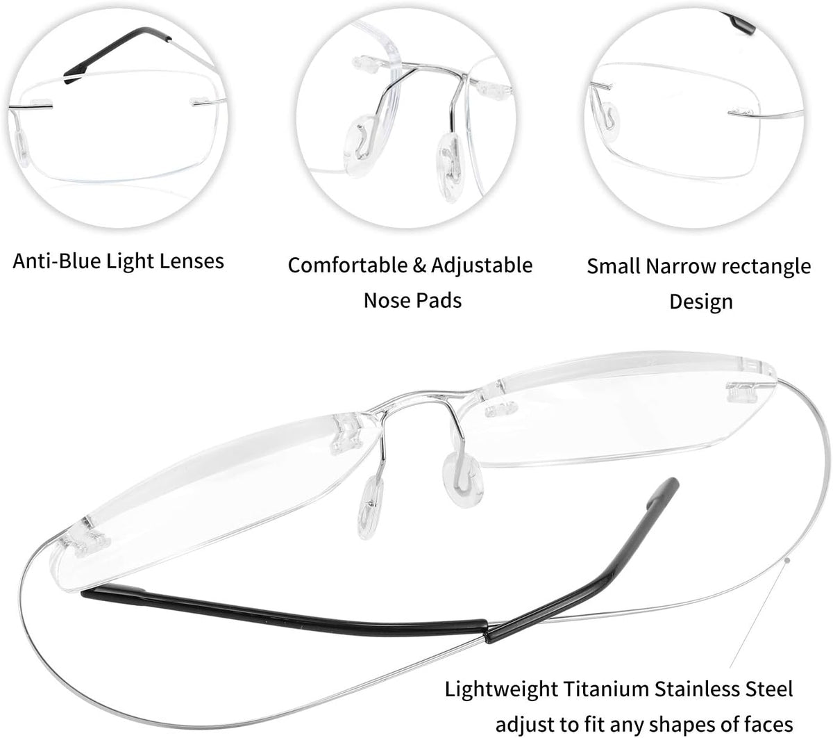 ÉÌƷͼƬ 6 | B08LNLRPLD | FEISEDY Lightweight Rimless Titanium Stainless Steel Anti-Blue Light Reading Glasses B2686