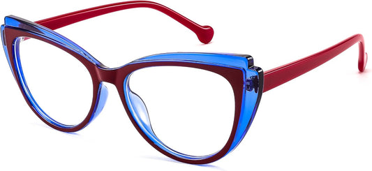 Blue+red / 53 Millimeters | B0CGNL8TZK | FEISEDY Women Cateye Blue Light Blocking Glasses Fake Nerd Clear Computer Eyewear TR Fashion Frame B0040