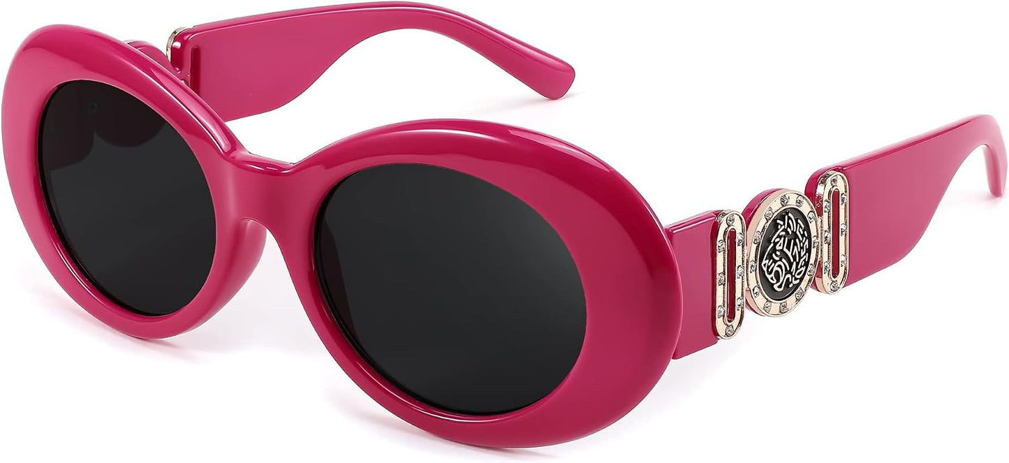Fuchsia / 51 Millimeters | B0BZC4T2Q7 | FEISEDY Retro Oval Sunglasses Women Mens 90s Vintage Small Round shades Clout Goggles B2969