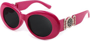 Fuchsia / 51 Millimeters | B0BZC4T2Q7 | FEISEDY Retro Oval Sunglasses Women Mens 90s Vintage Small Round shades Clout Goggles B2969