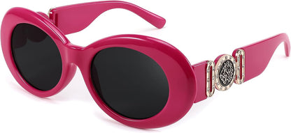 Fuchsia / 51 Millimeters | B0BZC4T2Q7 | FEISEDY Retro Oval Sunglasses Women Mens 90s Vintage Small Round shades Clout Goggles B2969