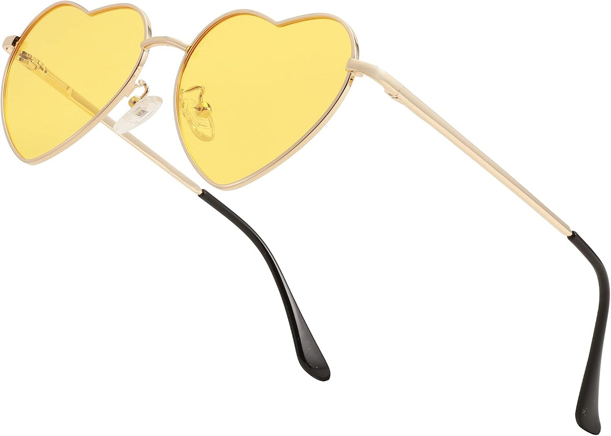 005 Gold Frame/Yellow Lens / 54 Millimeters | B0BP6R4DXM | FEISEDY Polarized Heart Sunglasses Women Men Metal Frame Cute Lovely Glasses UV400 Protection B2375