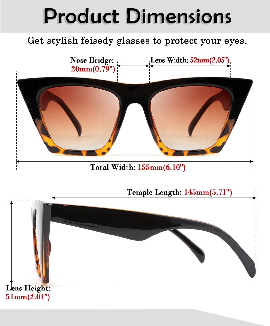 商品图片 58 | B0C5378735 | FEISEDY Vintage Square Cat Eye Sunglasses Women Trendy Cateye Sunglasses B2473
