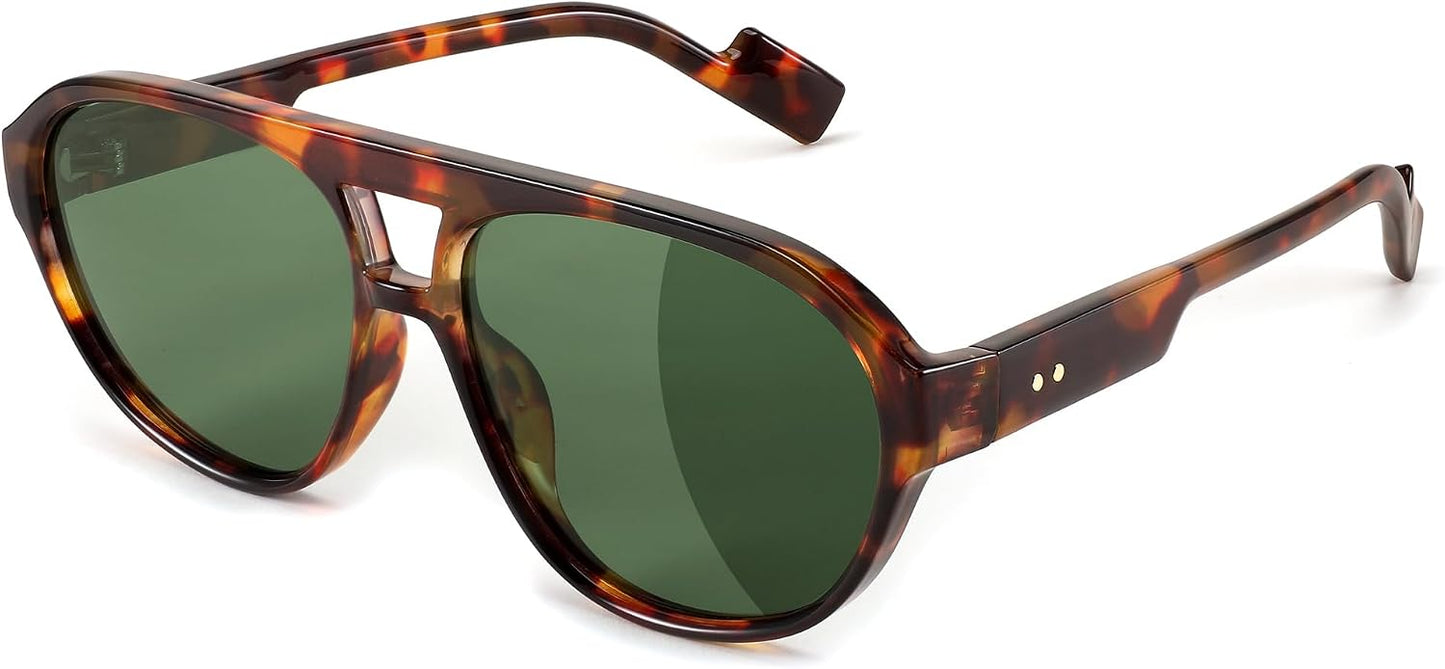 Milk Tortoise Frame | Blackish Green Lens / 55 Millimeters | B0C56YQLX3 | FEISEDY Sunglasses Women Men Polarized, Small 70s Aviator Frame, Retro Vintage Sun Glasses B2373