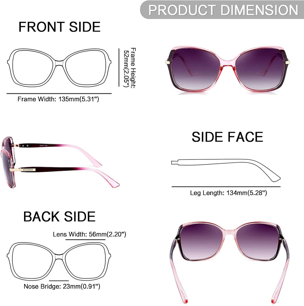 ÉÌƷͼƬ 11 | B09KC567VY | FEISEDY Womens Polarized Sunglasses UV400 Anti Glare Fashion Shades