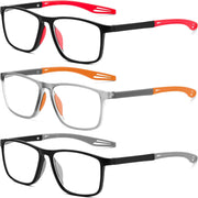 Gray, Orange, Red / 2.5 x | B0FX228MT8 | FEISEDY 3 Packs Blue Light Reading Glasses for Men, Sports Style TR90 Readers, Classic Lightweight Eyeglasses B0336