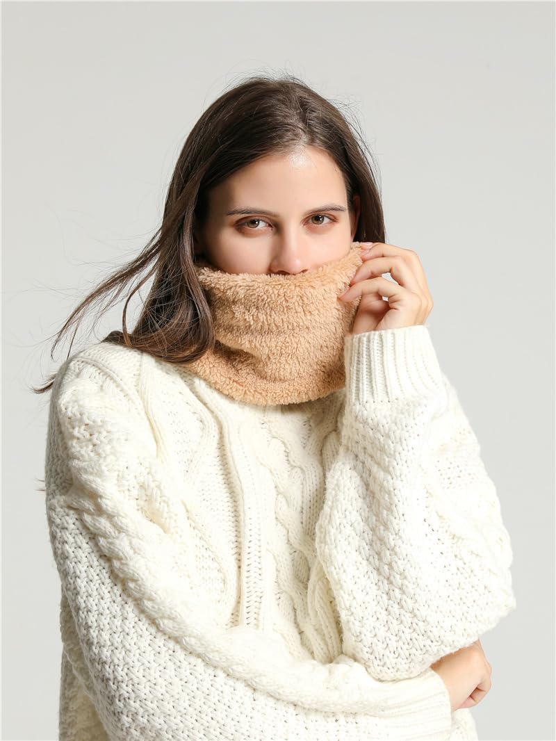 商品图片 3 | B0FYFJX4MF | Winter Scarf for Women, Neck Warmer Gaiter, Soft Coral Fleece Thermal Neck Wrap, Beige Pullover Style for Cold Weather
