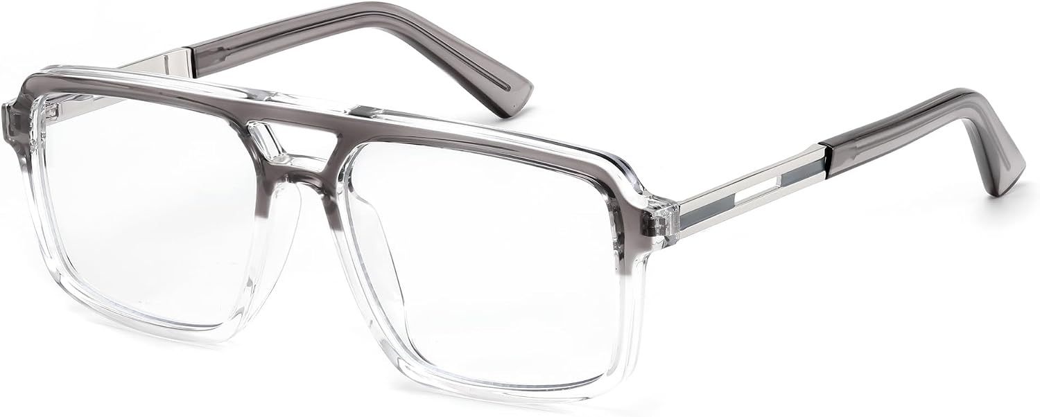 004 Transparent Gray-transparent Frame / 53 Millimeters | B0D9NH5NH7 | FEISEDY Retro Aviator Square Blue Light Glasses for Men Women B0209