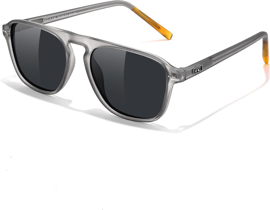 001 Transparent Grey Frame & Grey / 52 Millimeters | B0F4D392QR | FEISEDY Polarized Aviator Mens Sunglasses Square Modern Women Vintage Style Acetate Frame UV400 B0191