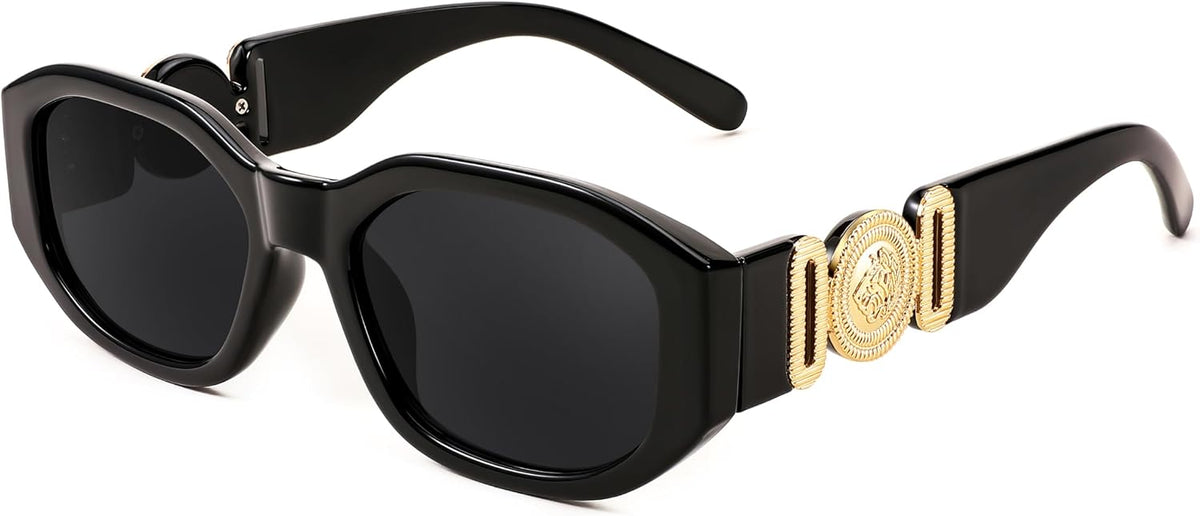 001 Black Frame/Gray Lens / 54 Millimeters | B0B5V7T75J | FEISEDY Retro Trendy Rectangle Sunglasses Women Men Narrow Shades B2322