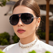 ÉÌƷͼƬ 35 | B0F8N8W8JM | FEISEDY Oversized Aviator Sunglasses With Earring Design for Women Large Big Frame Luxury Designer Shades for Ladies B0296