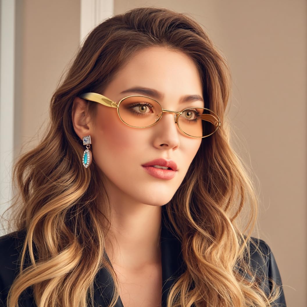 ÉÌƷͼƬ 51 | B0FH4FH8VH | FEISEDY Retro Oval Sunglasses Women Men - Gold Metal Chunky Frame, UV400 for Driving & Daily Wear B0312