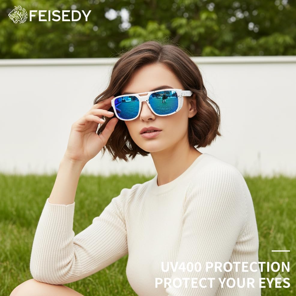 ÉÌƷͼƬ 26 | B0FV3CK7PF | FEISEDY Polarized Sunglasses Men Women Side Shield Goggles Retro Pilot Square Steampunk Fishing Sun Glasses B0348