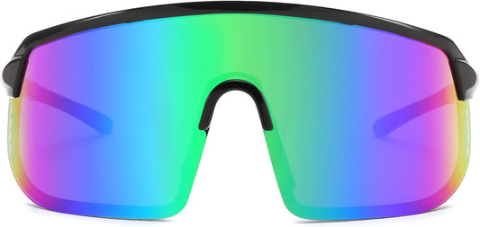 Black Frame Green Mirrored Lens / Large | B0DGTT4G5D | FEISEDY Sports Sunglasses for Men and Women, Large Rectangular Lens, Baseball Cycling Running Sunglasses B0243