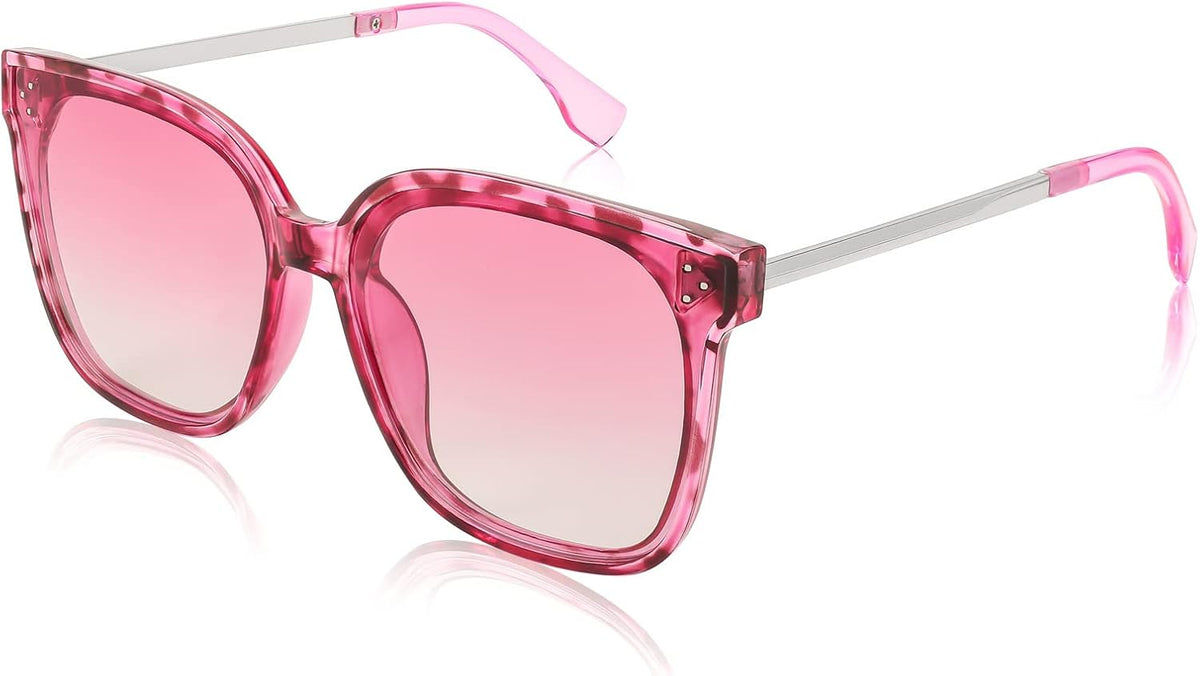 002 Rose Red Leopard | Gradient Purple Lens / 63 Millimeters | B0BB2B7B1W | FEISEDY Sunglasses Womens, Oversized Retro Square Polarized Sunglasses, Trendy Shades UV400 B2901