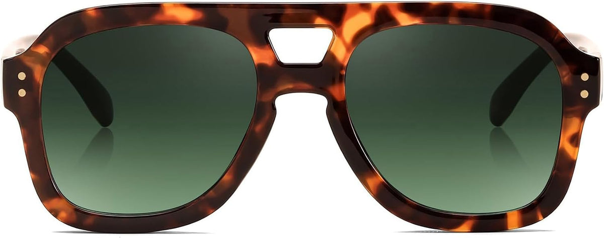 Brown Tortoise Frame & Gradient Dark Green Lens / 53 Millimeters | B0D546QRZR | FEISEDY Aviator Sunglasses For Women Men Square Chunky Trendy Eyewear B2846