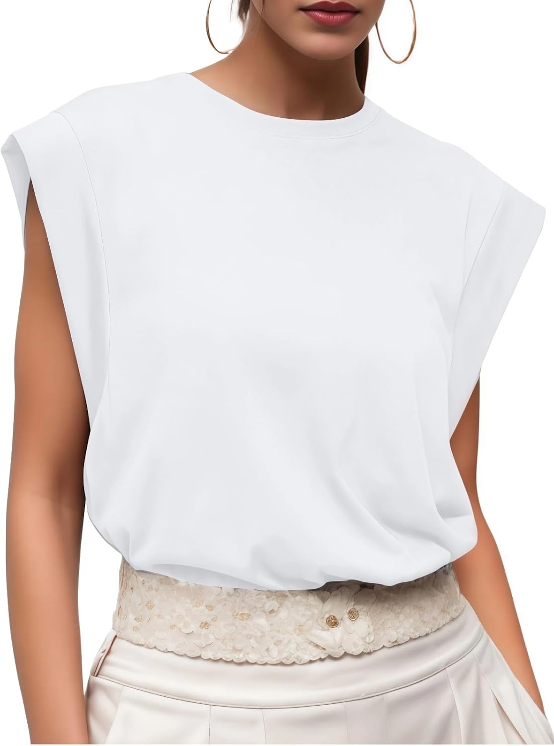 X-Large | B0GYP15NBC | Womens T Shirts Cotton Cap Sleeve Crew Neck, Loose Fit Basic Tops Women, Casual Soft Ladies Summer Tees S-XL, White