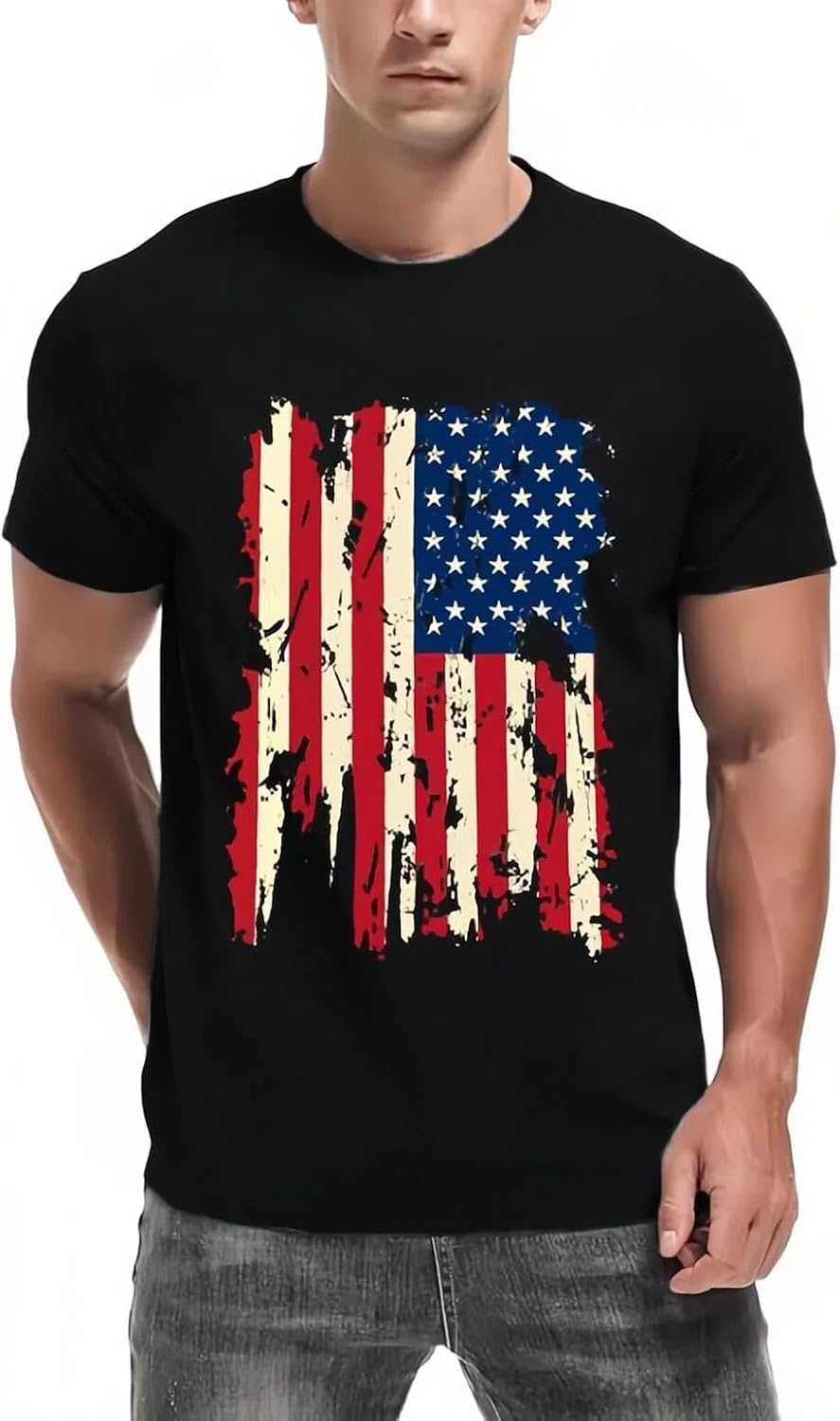 Large | B0H4K86731 | Men's 4th of July Shirts, Vintage Distressed American Flag Patriotic T-Shirt, Short Sleeve Independence Day Graphic Tee Tops