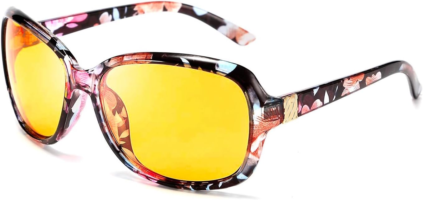 Floral / 60 Millimeters | B081YY5RM3 | FEISEDY Classic Womens Night Glasses Driving Anti Glare Wrap Around Yellow Sunglasses B2548