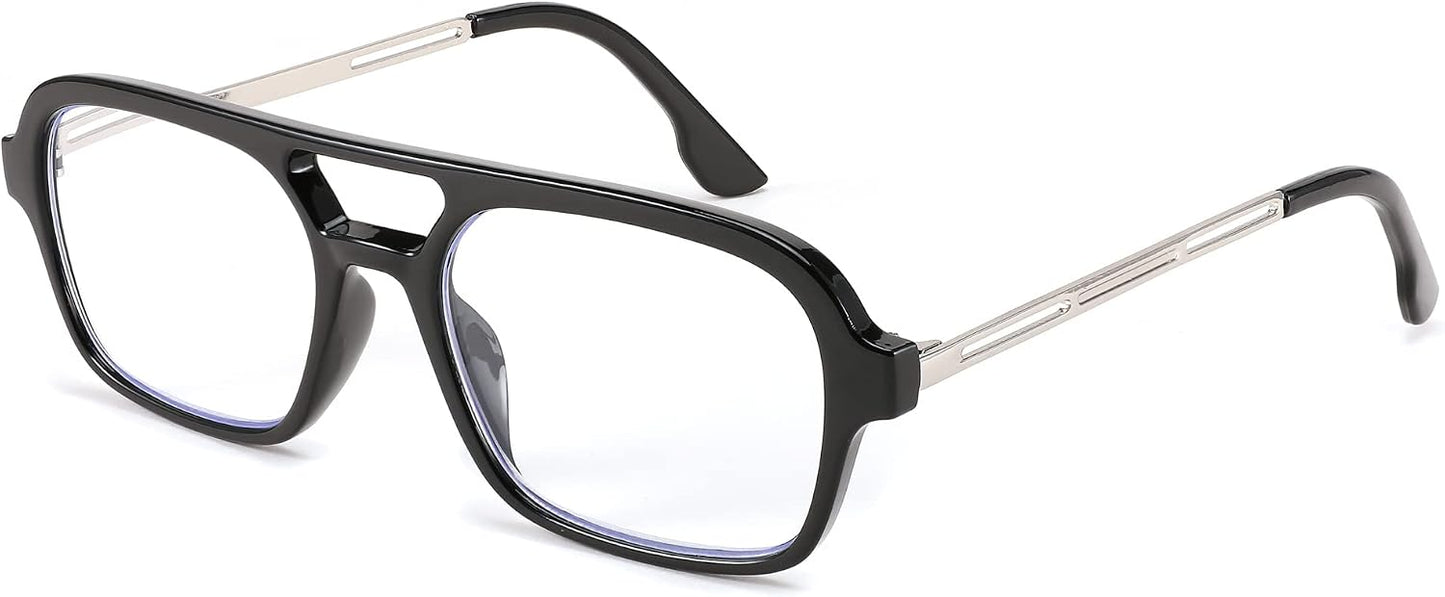 Black / 2.0 x | B0C65BTC4R | FEISEDY Retro Square Blue Light Blocking Reading Glasses for Women Men 70s Flat Aviator Glasses Anti-Fatigue Reader B2993