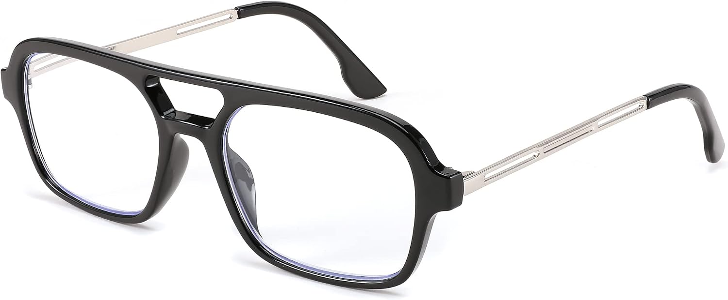 Black / 2.0 x | B0C65BTC4R | FEISEDY Retro Square Blue Light Blocking Reading Glasses for Women Men 70s Flat Aviator Glasses Anti-Fatigue Reader B2993