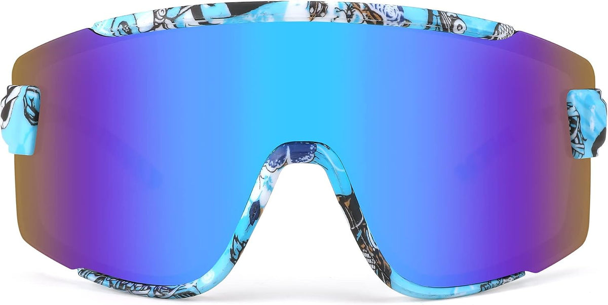 009 Blue Print Frame/Blue Mirrored Lens / 168 Millimeters | B0BTP9V6T8 | FEISEDY Cycling Glasses Men Women Sport Sunglasses 80s ski Goggles Driving Fishing Biking Sunglasses UV Protection B2944