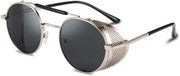 06 Silver Grey / 49 Millimeters | B07Z39TH24 | FEISEDY Steam Punk Sunglasses for Men Women Side Shield Round Steampunk Vintage Glasses Shades B2518