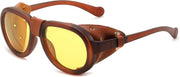 Tea Frame / 50 Millimeters | B0D5HMBR1X | FEISEDY Steampunk Sunglasses Women Men£¬Polarized Yellow Lens, Retro Round Vintage Frame Leatherwear B0159