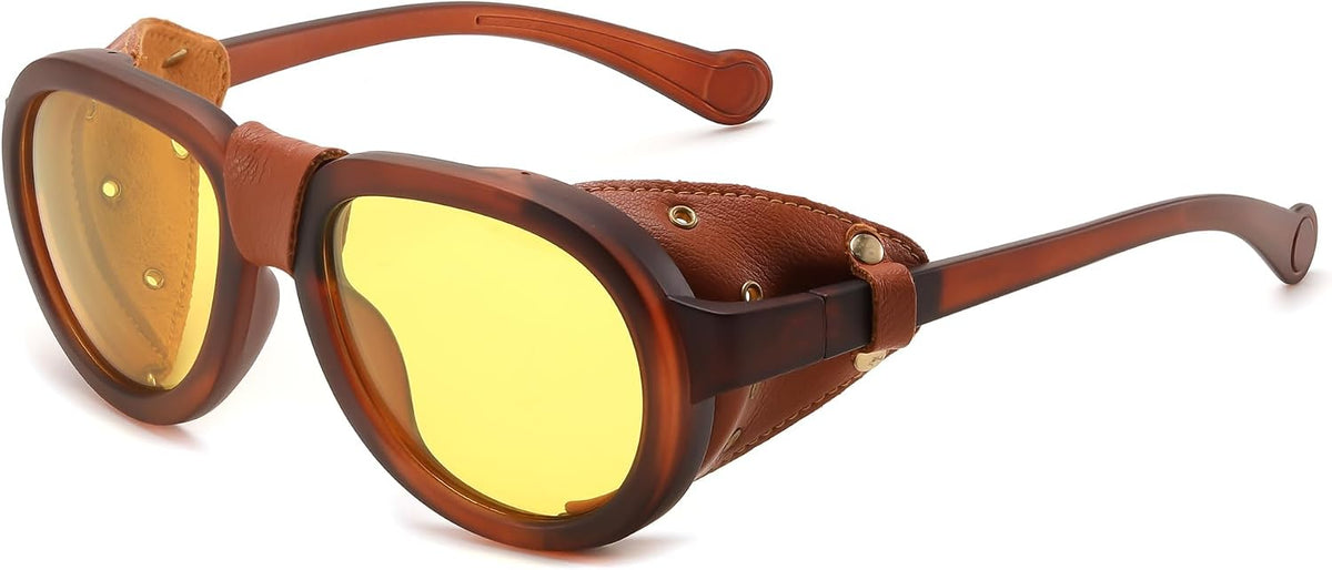 Tea Frame / 50 Millimeters | B0D5HMBR1X | FEISEDY Steampunk Sunglasses Women Men£¬Polarized Yellow Lens, Retro Round Vintage Frame Leatherwear B0159