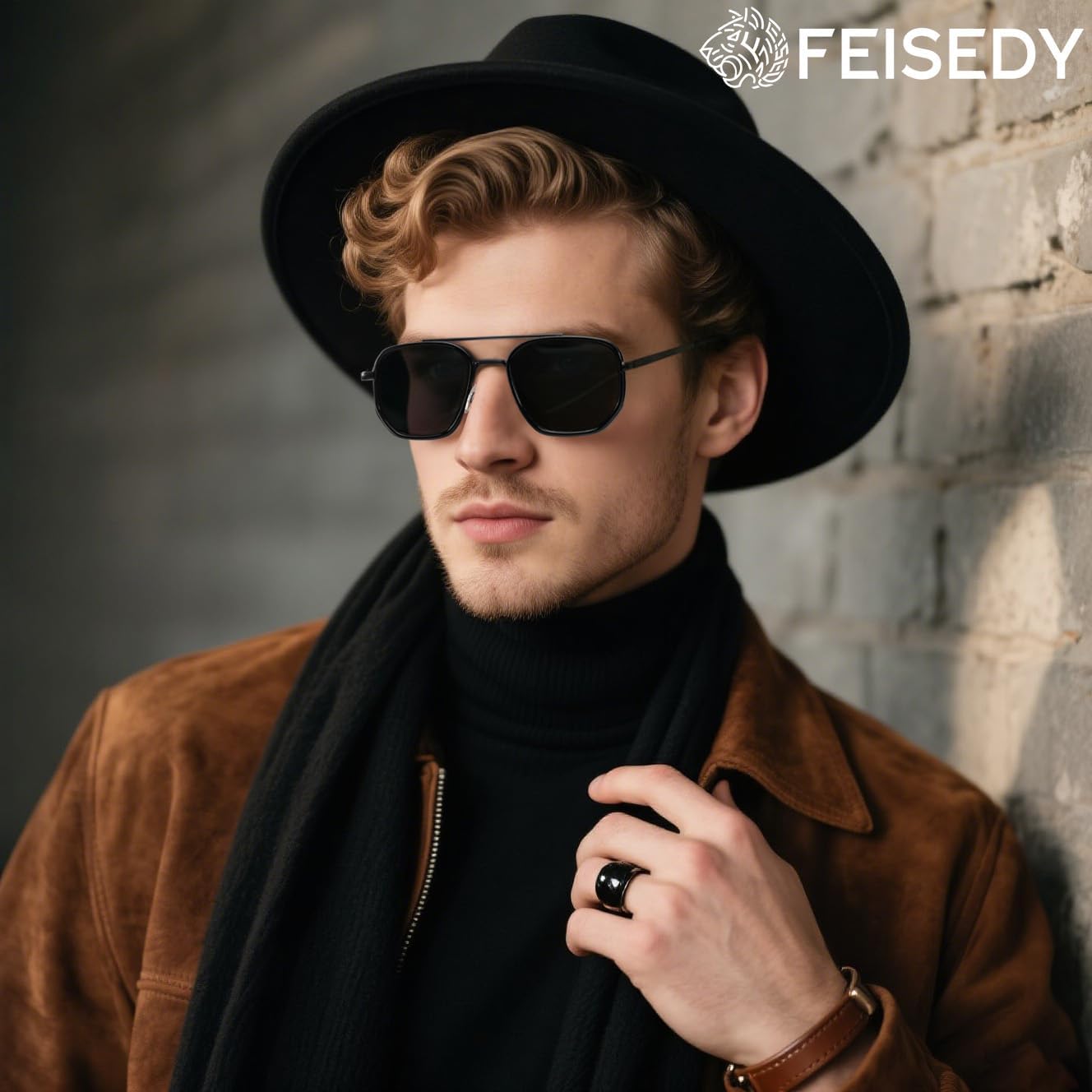 商品图片 2 | B0FQ4Y7FV6 | FEISEDY Polarized Aviator Sunglasses for Women Men Square TAC Lens B0329 | UV400 protection, Lightweight, Military-grade durability, Spring temples, Climate Pledge Friendly, Driving, Beach