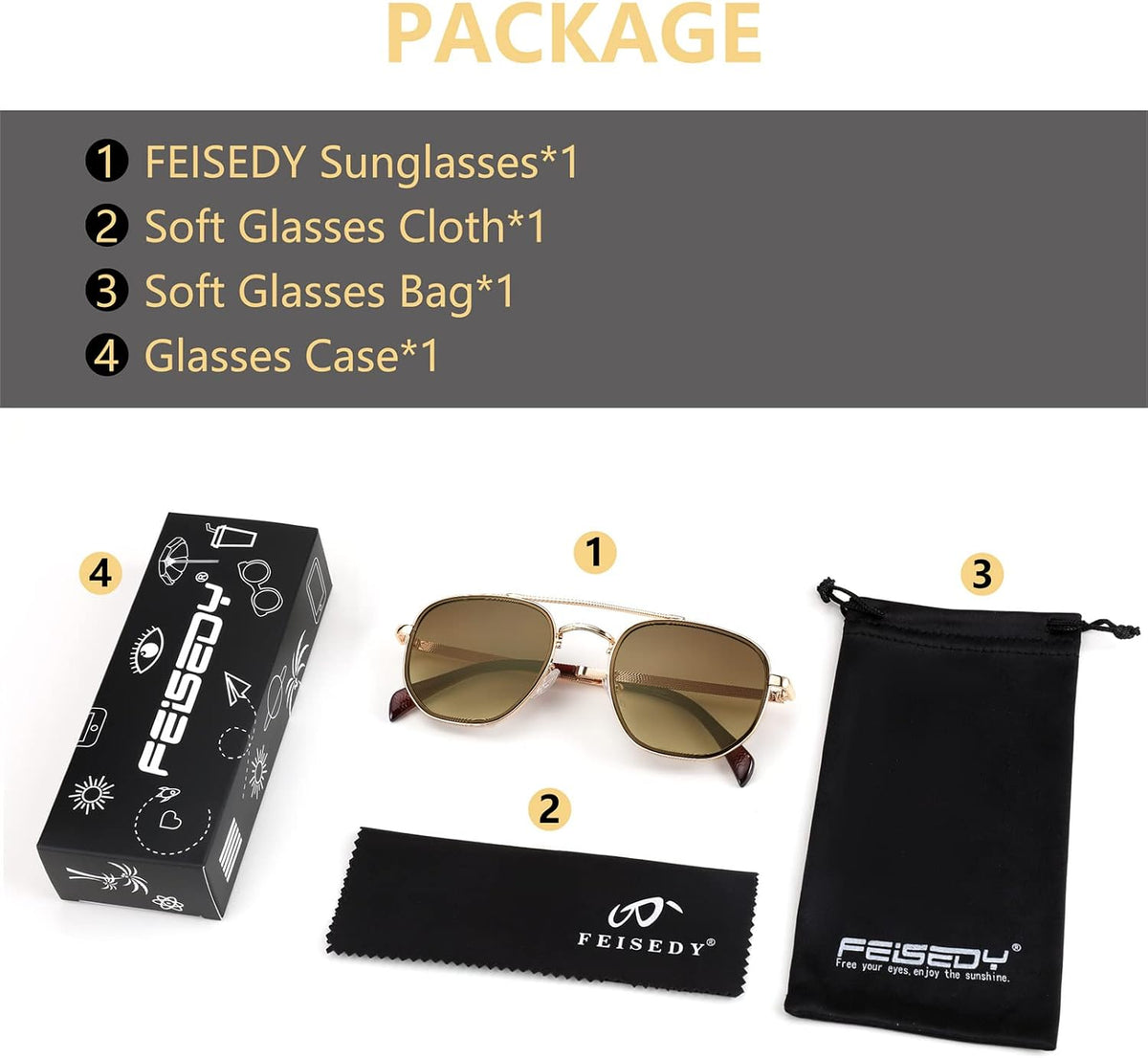 ÉÌƷͼƬ 15 | B0B38ZHMJL | FEISEDY Sunglasses Aviator Men Women 70s Sun Glasses Square Frame UV400 Protection B2953