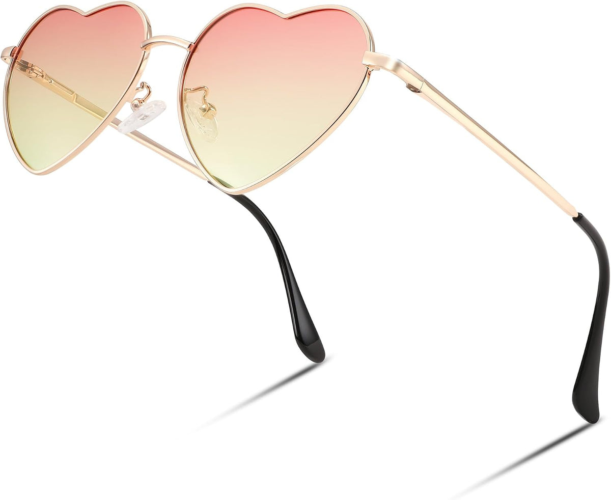 011 Gold Frame/Gradient Pink Lens / 54 Millimeters | B0CF44LQ3P | FEISEDY Polarized Heart Sunglasses Women Men Metal Frame Cute Lovely Glasses UV400 Protection B2375