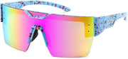 Sprayed Rose Dot Blue Frame Purple Pink Mirror Lenses / 65 Millimeters | B0D4YB6VD9 | FEISEDY Sunglasses Men Women, Big Oversized Square Frame,UV400 Mirrored Sun Glasses, Cycling Driving Fishing Hiking B0064
