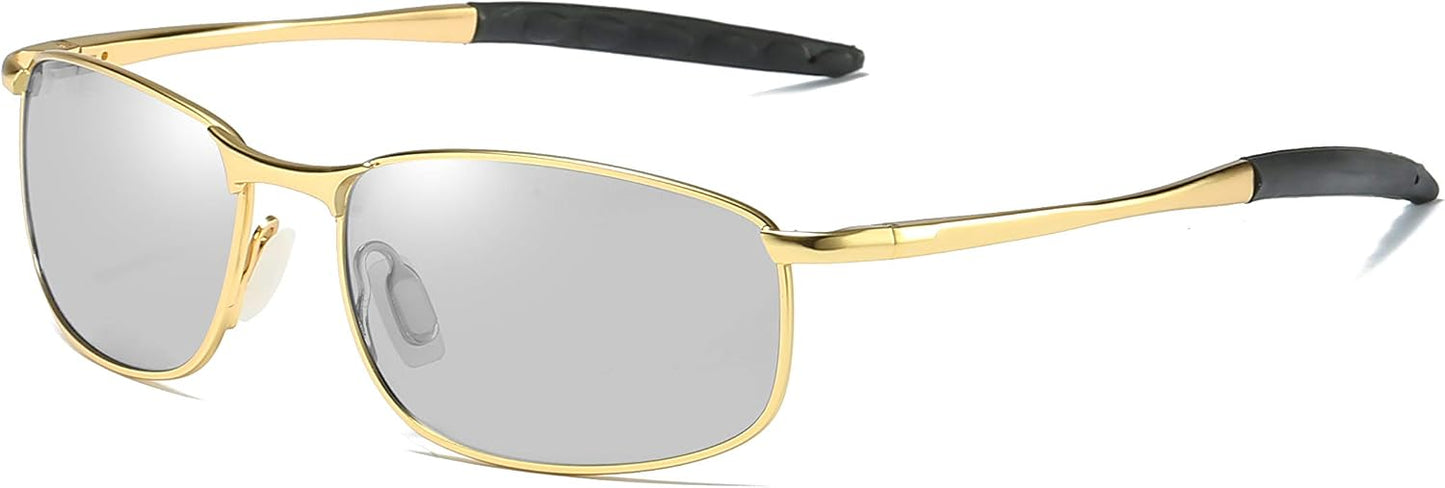 Gold Photochromic / 58 Millimeters | B07GSR9M2G | FEISEDY Rectangle Polarized Square Sunglasses for Men Women B2444